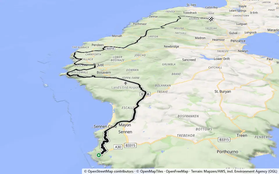 3D preview of a trail at Trails near Sennen Cove