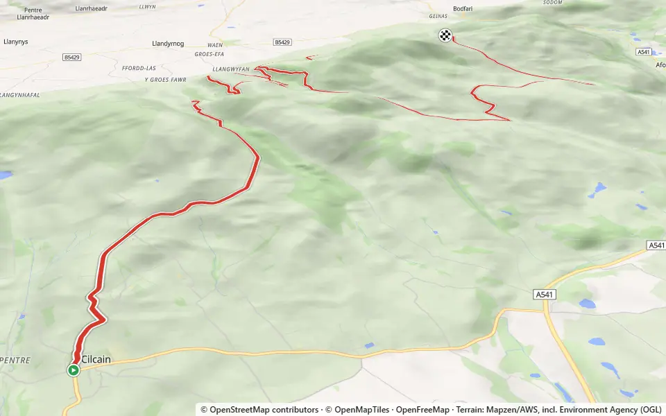 3D preview of a trail at Coed Pen-y-bryn