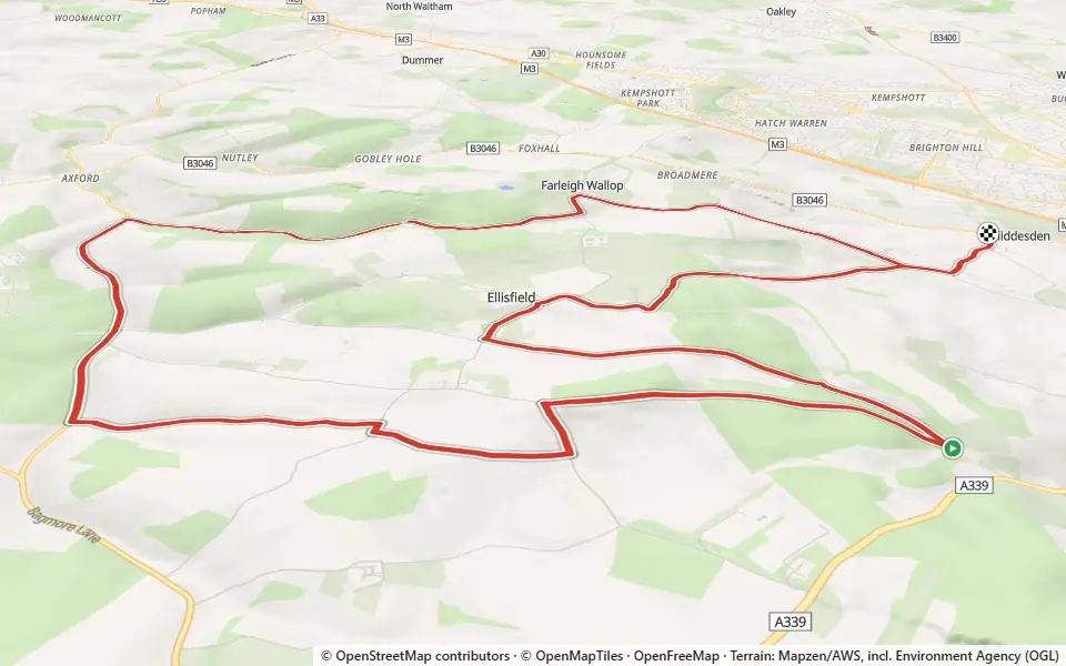 3D preview of a trail at Hatch Warren Lane Copse
