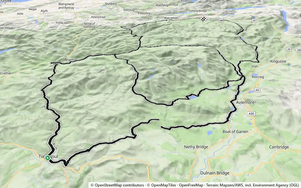 3D preview of a trail at Riding area 57.082, -3.582