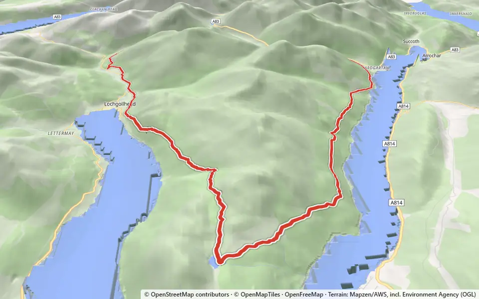 3D preview of a trail at Trails near Lochgoilhead