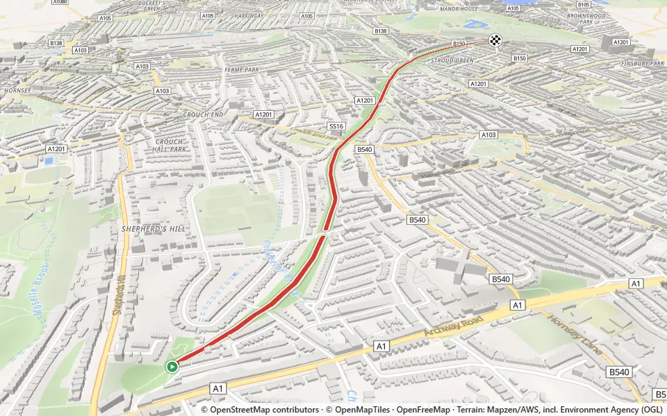 3D preview of a trail at Crouch End Open Space